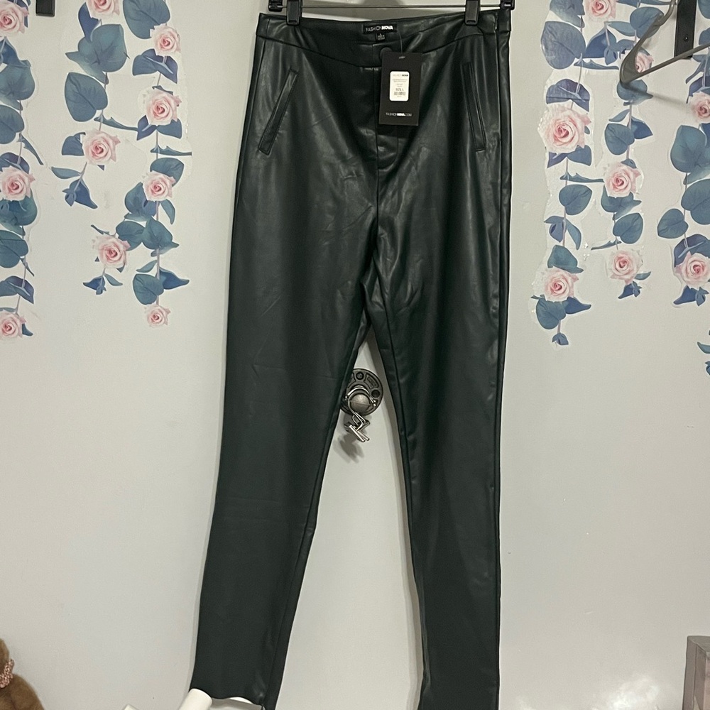 2 for $20 bundle Dark Green Leatherette Leggings-zippers ankles-new with tags